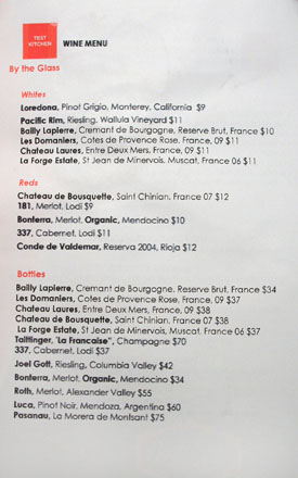 Test Kitchen (Alain Giraud) Wine List