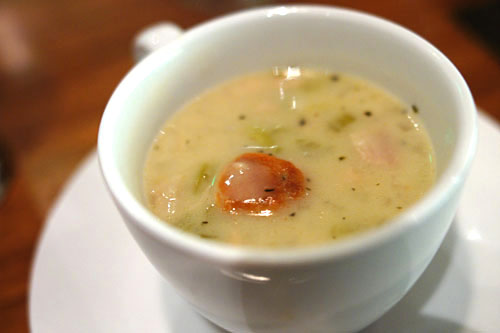 Yankee Pier New England clam chowder with dill drop biscuits