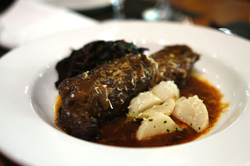 Lark Creek classic Yankee Pot Roast with young turnips, red chard and grated horseradish