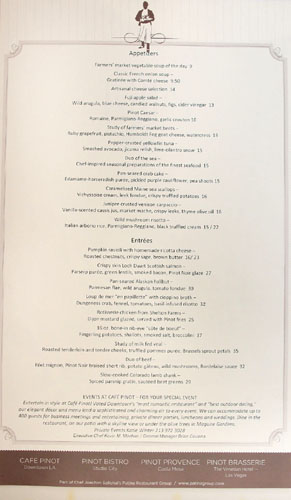 Café Pinot Menu