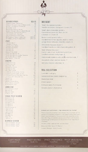 Café Pinot Menu