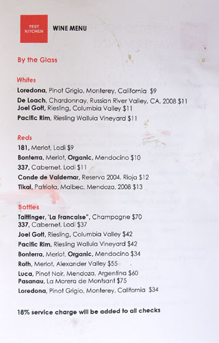 Test Kitchen (Walter Manzke & Perfecto Rocher) Wine List