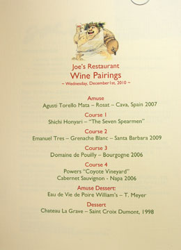 Joe's Chef's Tasting Menu Wine Pairings