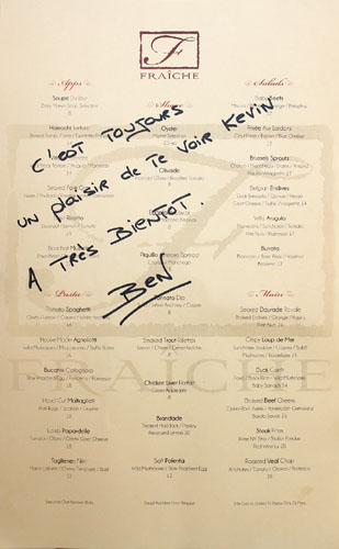 Fraiche Dinner Menu