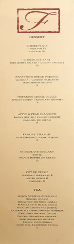 Fraiche Dessert Menu