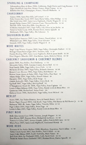 Gulfstream Wine List