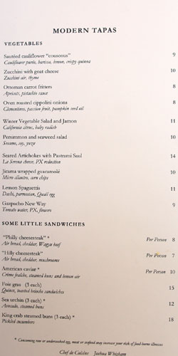 The Bazaar Menu, Modern Tapas