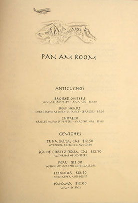 Pan Am Room Menu