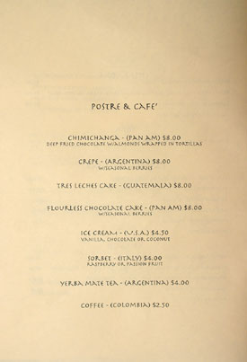 Pan Am Room Menu