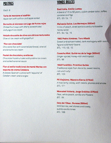 Jaleo Dessert & Sweet Wine Menu