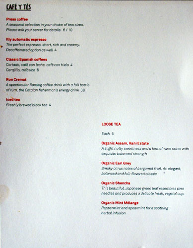 Jaleo Coffee & Tea Menu