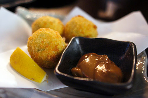 Takana croquette of mashed potato and mustard leaf