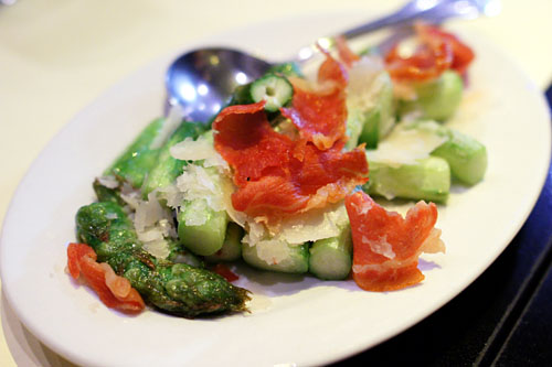 flash fried ASPARAGUS with CRISPY PROSCIUTTO and parmesan