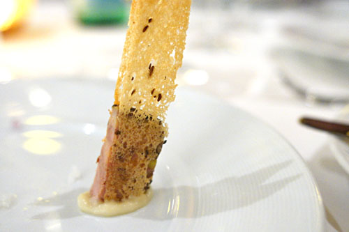 Pastrami-Cured Duck Liver Mousse with Rye Crisp