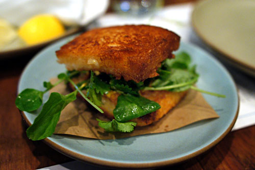 Shrimp Toast Sandwich, Herbs, Sriracha Mayo