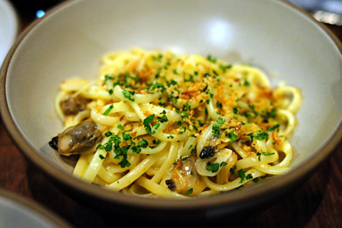 Linguine and Clams, Uni Aglio-Olio, Breadcrumbs