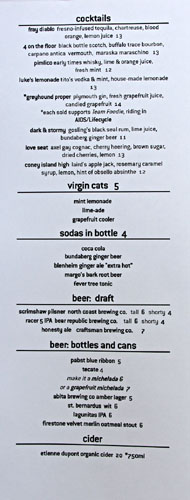 The Hungry Cat Beverage Menu