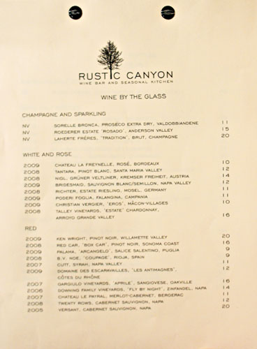 Rustic Canyon Wine List