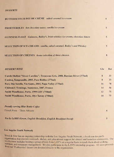 Wood & Vine Dessert Menu