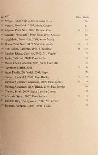 Wood & Vine Wine List