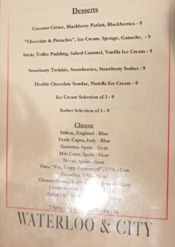 Waterloo & City Dessert Menu