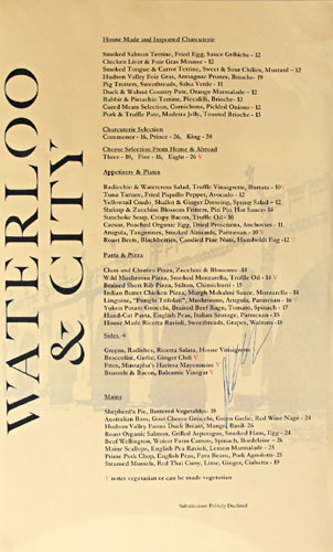 Waterloo & City Menu