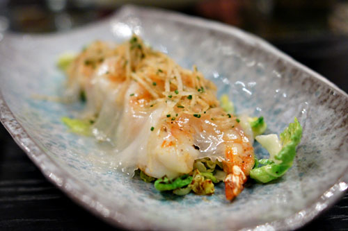 White Shrimp, Lardo Veil, Tosazu Brussel Sprouts