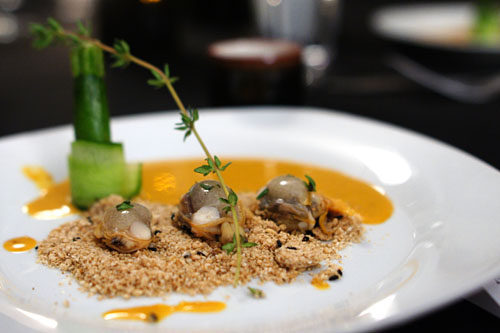 clam, uni, dashi, sesame, zucchini, cucumber