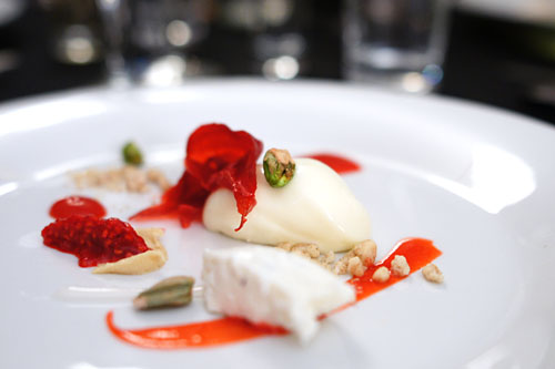 rose, goat cheese, strawberry, raspberry, elderflower, pistachio, malt