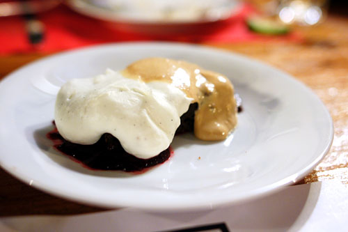 Ancho Chili Pepper Chocolate Brownie, Caramel Leche, Red Beets & Rhubarb