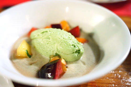 Guacamole Sorbet, Catalan Cream, Fruit Salsa, Tequila