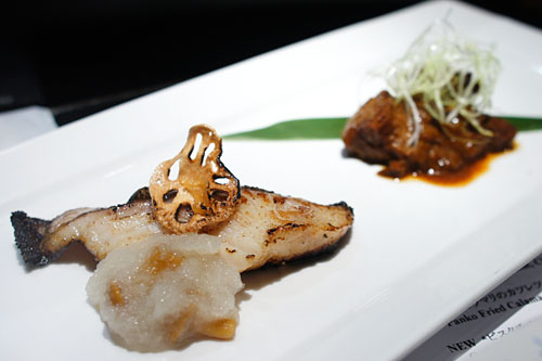 Oven Grilled Cod Marinated in Saikyo Miso + Simmered Beef Tongue w/ Miso Demi-glace sauce