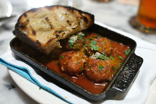 Braised Pork Meatballs with Tomato & Grilled Bread