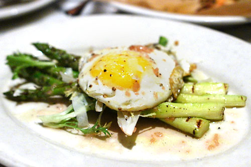 Grilled Asparagus, Frisee, Pancetta Vinaigrette & Crispy Fried Egg