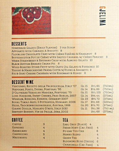 Gjelina Dessert Menu