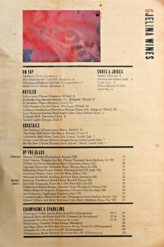 Gjelina Beverage Menu