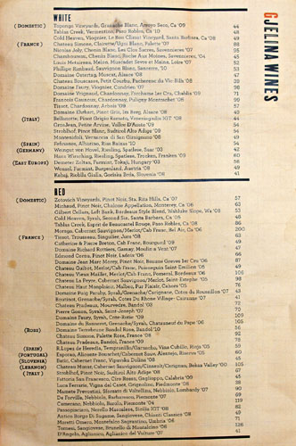 Gjelina Wine List