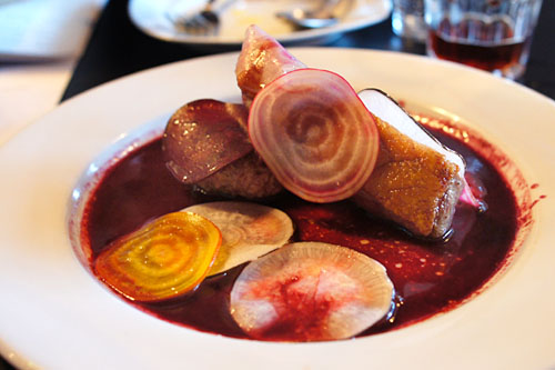 Duck, Cherry, Spicy Saucisse, Beets, Radish