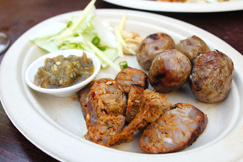 sai krok isaan / isaan sour sausage & sai uah / chiengrai herb sausage