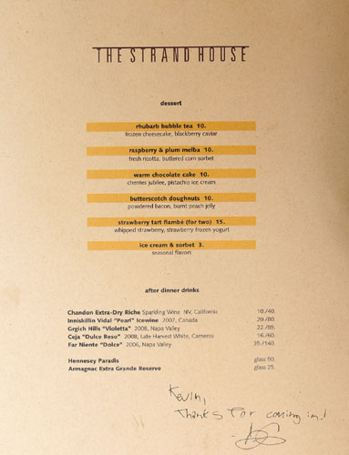 The Strand House Dessert Menu