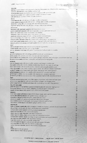 Slanted Door Menu