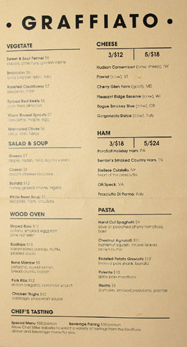 Graffiato Menu