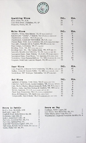 Hank's Oyster Bar Beverage Menu