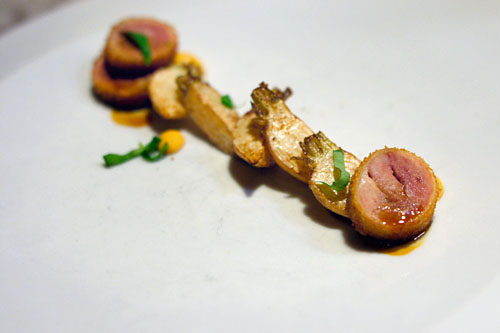 Quail, nasturtium yogurt, turnip, nutmeg