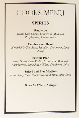 Cooks Menu Cocktail List