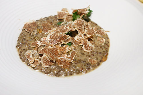 Lentils | white truffle, green lentils 'du Puy', ragoutté, apple juice and pumpkin seeds, Piemonte shaved white truffle