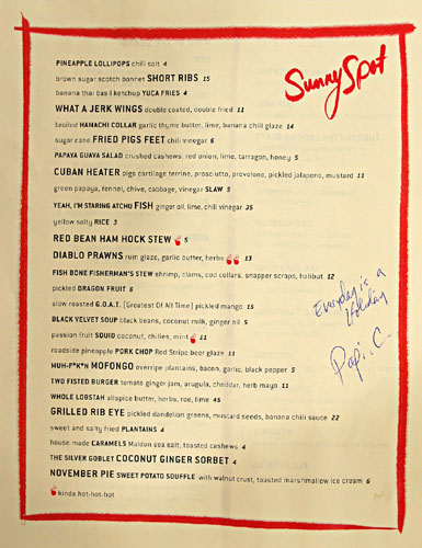 Sunny Spot Menu