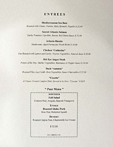 Maison Giraud Dinner Menu