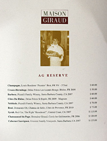 Maison Giraud Wine List