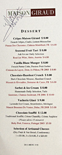 Maison Giraud Dessert Menu